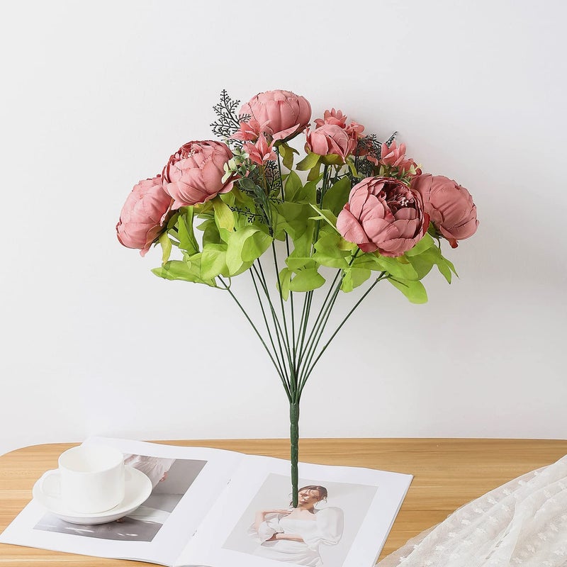 Duovlo Artificial Peony Silk Flowers Fake Flowers Vintage Wedding Home Decoration,Pack of 1 (Rosy Brown) - Image 3